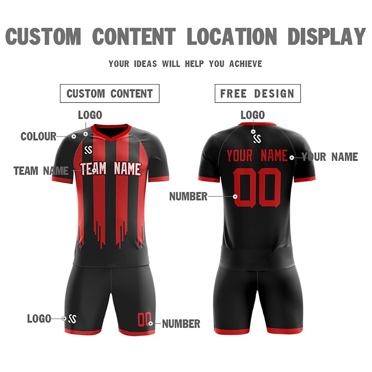 Custom Black Printing Outdoor Tracksuit Soccer Sets Jersey