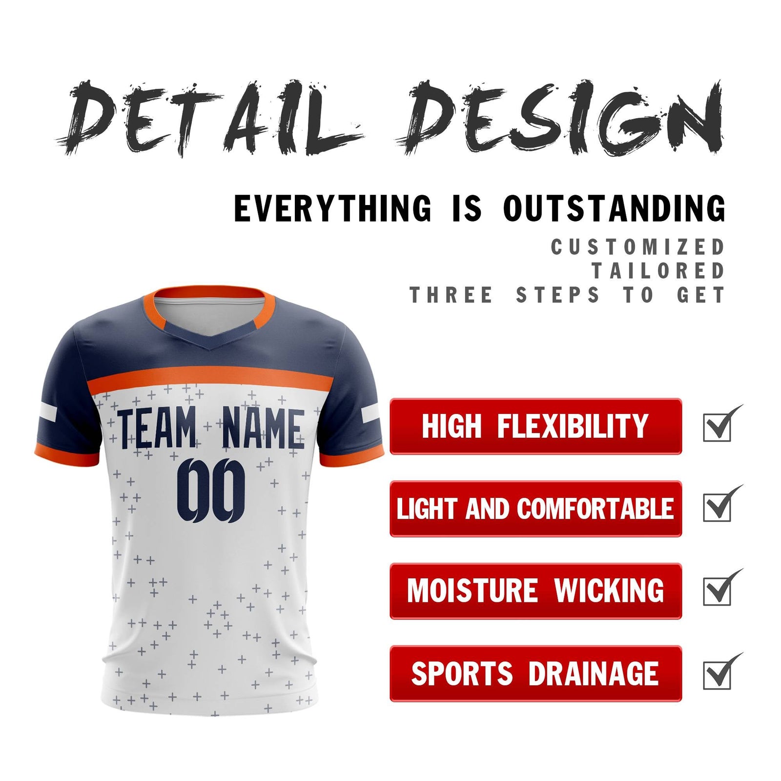 Custom White Navy Breathable Sport Soccer Tops Jersey