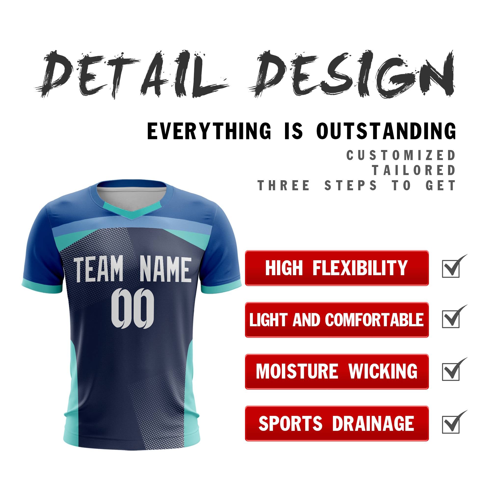 Custom Navy Breathable Sport Soccer Tops Jersey