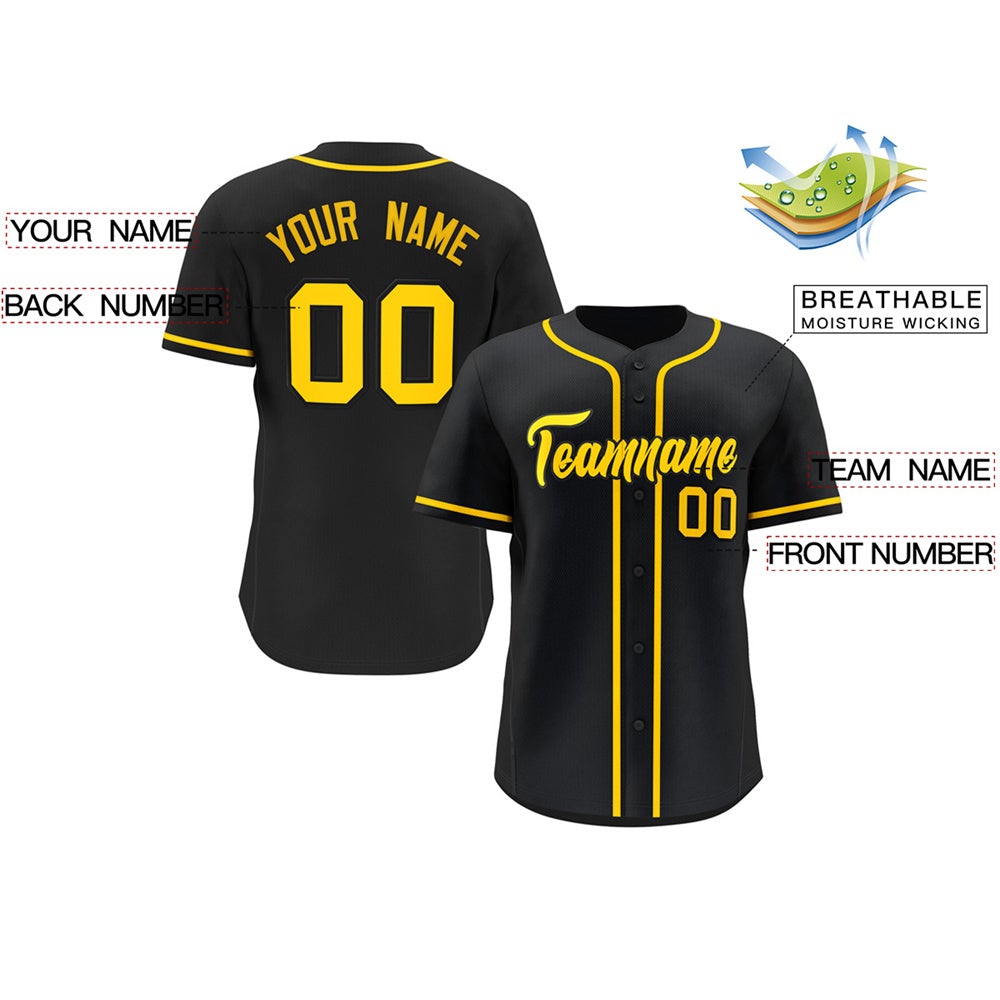 Custom Black Yellow Classic Style Hip Hop Authentic Baseball Jersey