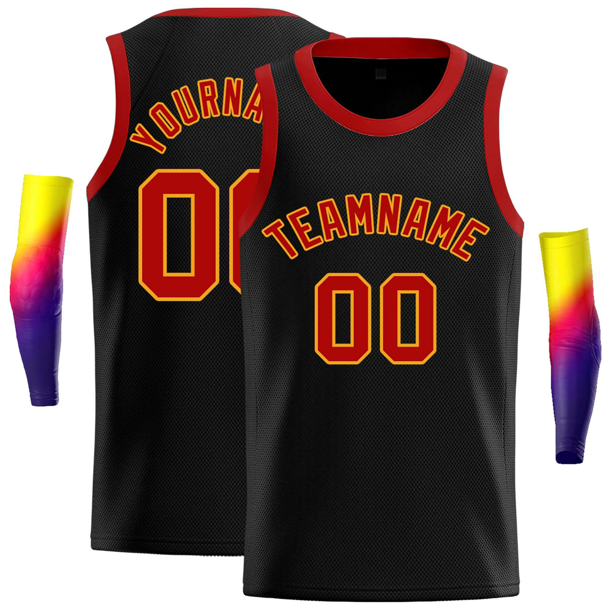 Custom Black Red-Yellow Classic Tops Casual Basketball Jersey