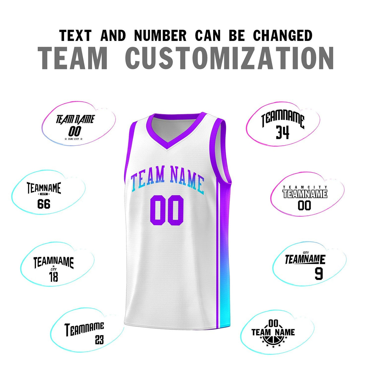 Custom White Purple-Light Blue Gradient Fashion Sports Uniform Basketball Jersey
