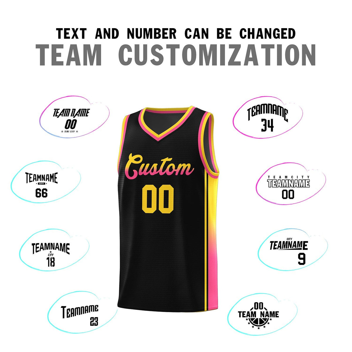 Custom Black Gold-Pink Gradient Fashion Sports Uniform Basketball Jersey