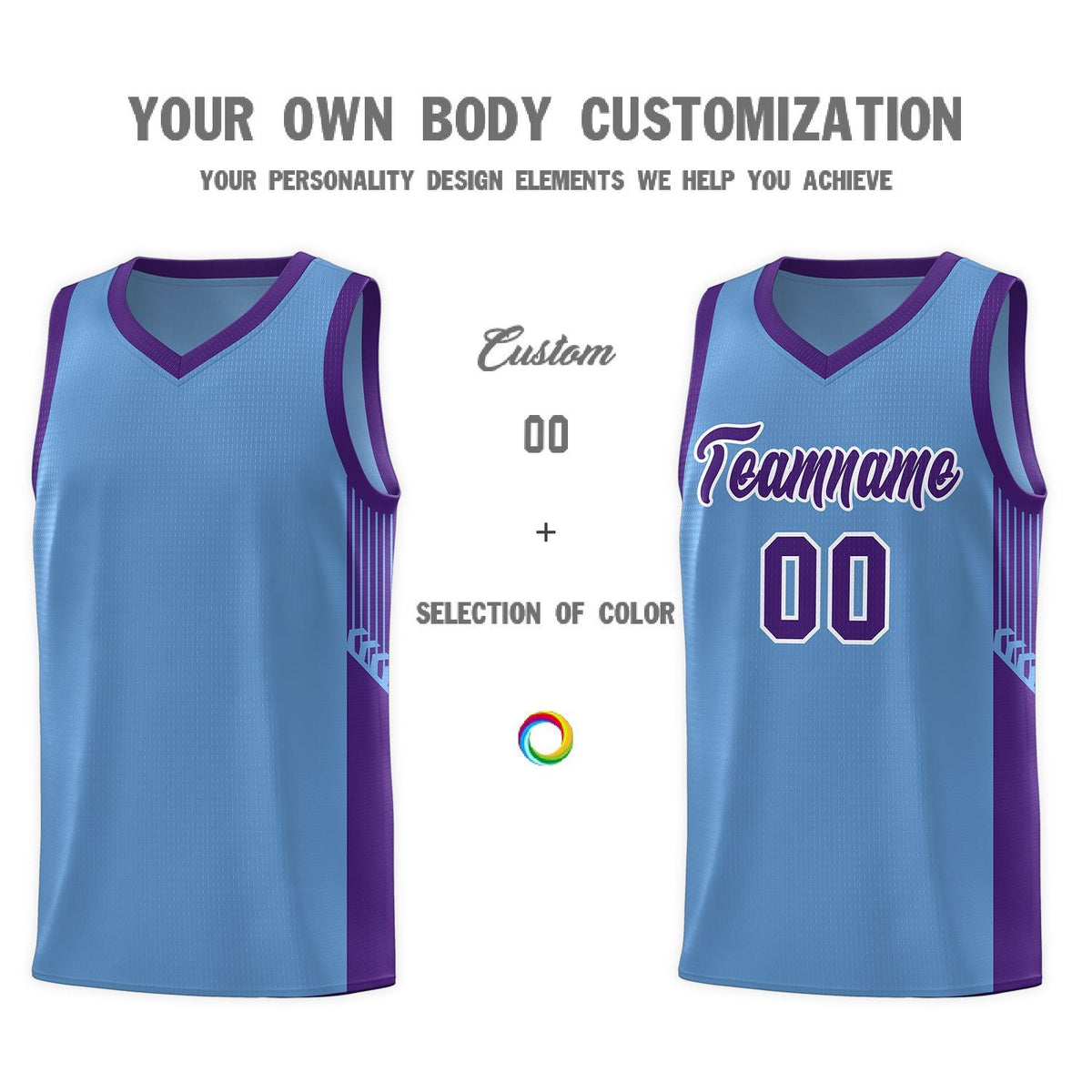 Custom Light Blue Purple-White Side Stripe Fashion Sports Uniform Basketball Jersey