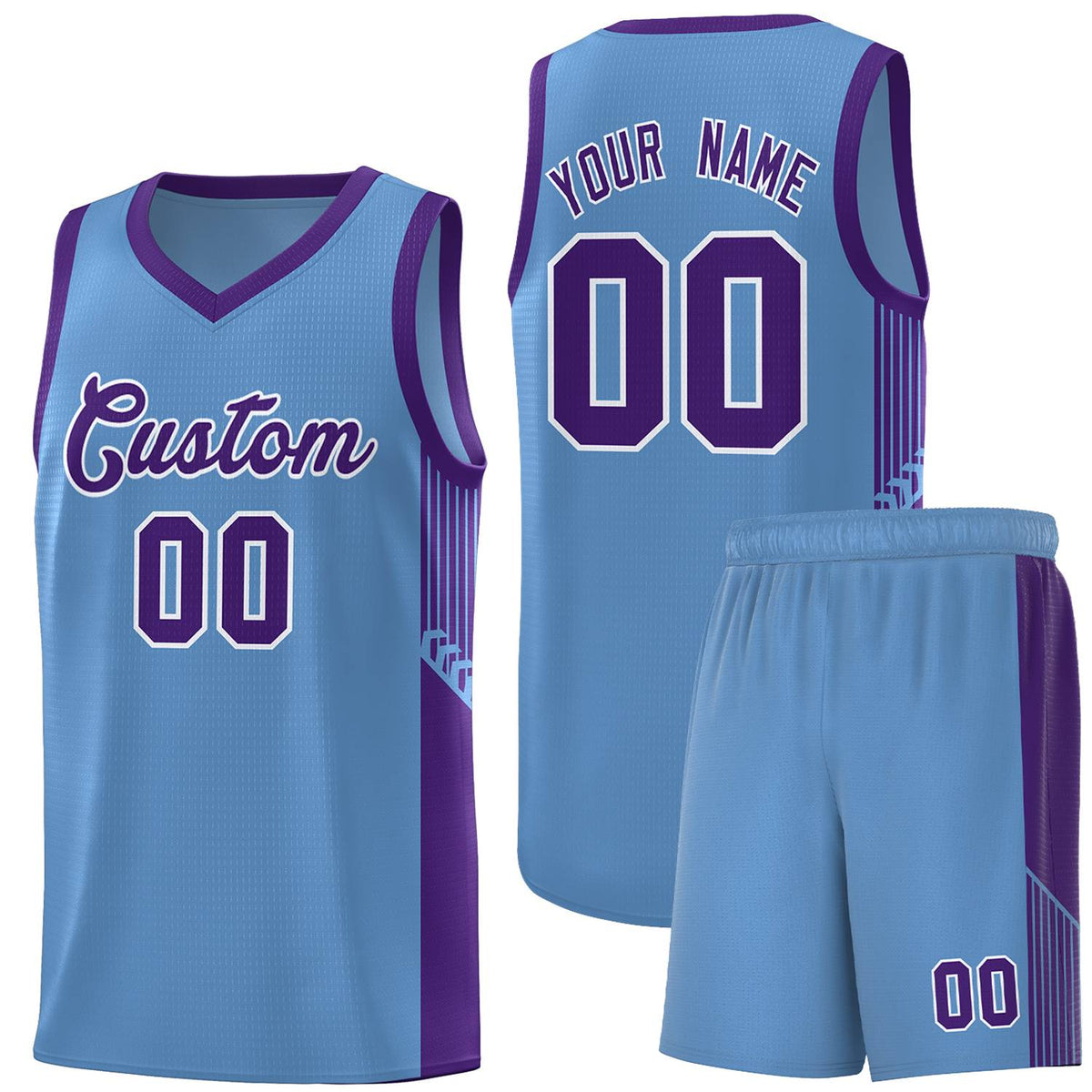 Custom Light Blue Purple-White Side Stripe Fashion Sports Uniform Basketball Jersey