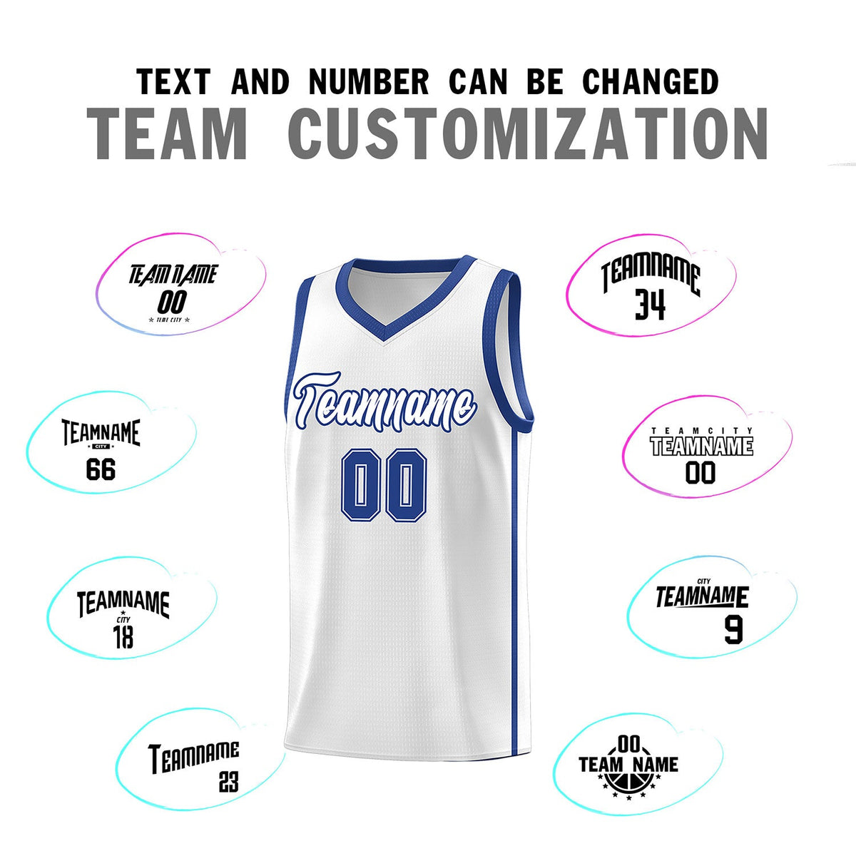 Custom White Royal Side Two Bars Sports Uniform Basketball Jersey