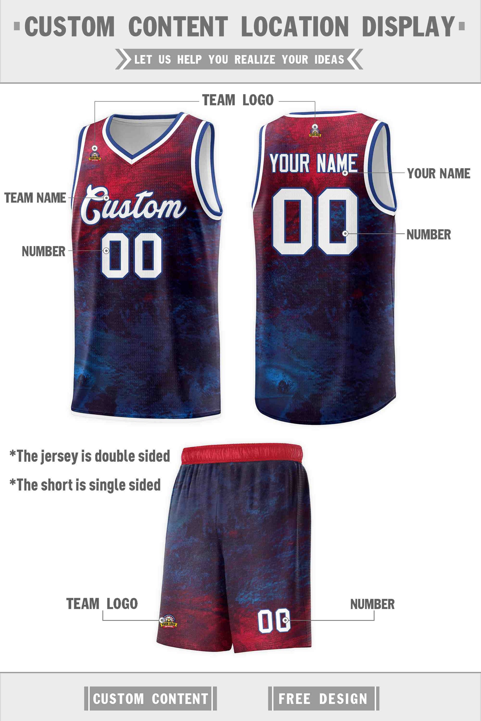 Custom Red White-Royal Pattern Tie Dye Sports Uniform Basketball Jersey