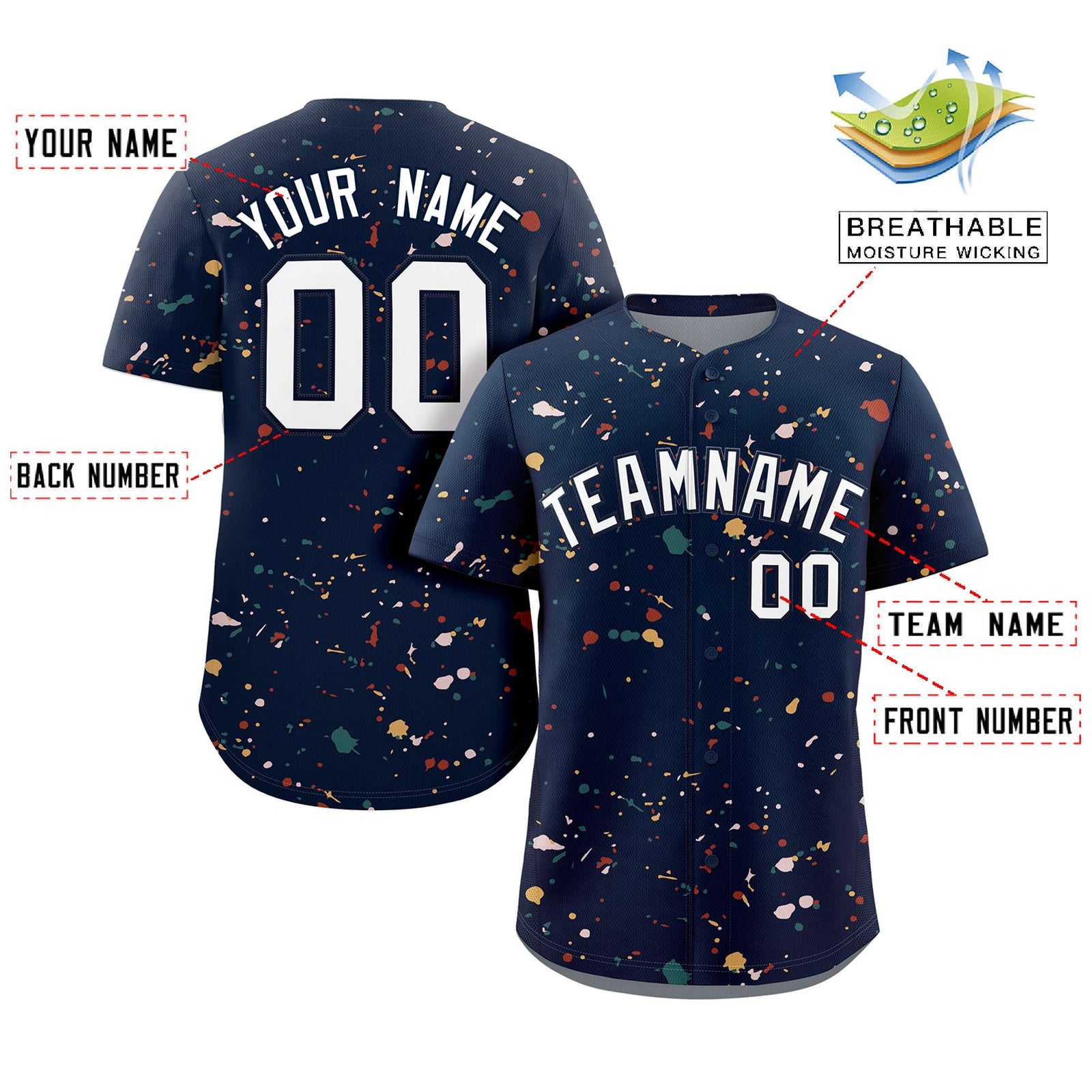 Custom Navy White Splash Graffiti Pattern Authentic Baseball Jersey