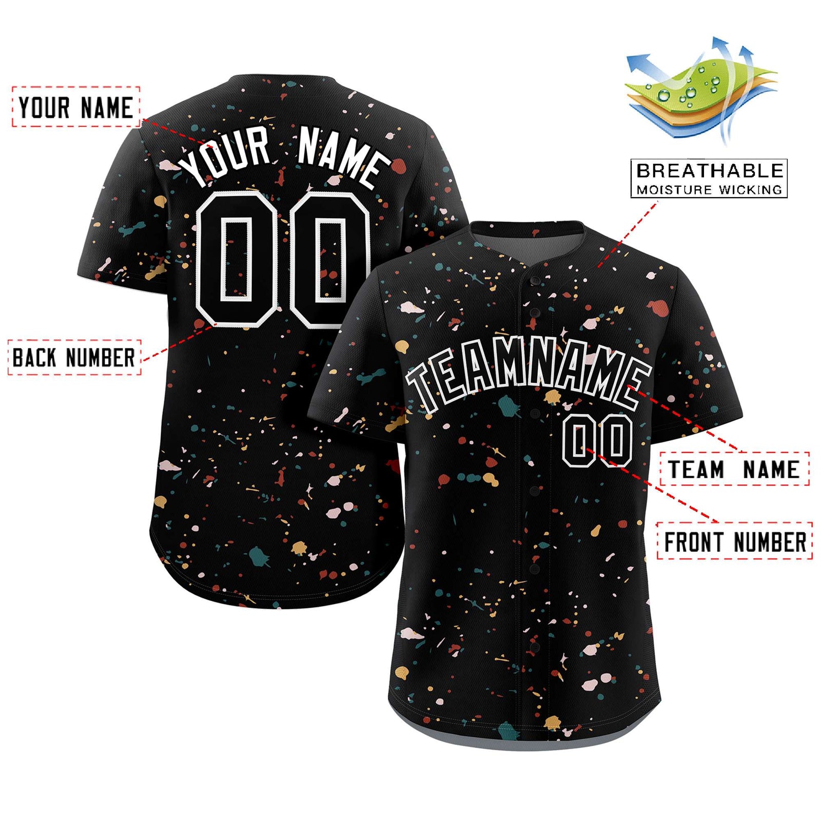 Custom Black White Splash Graffiti Pattern Authentic Baseball Jersey