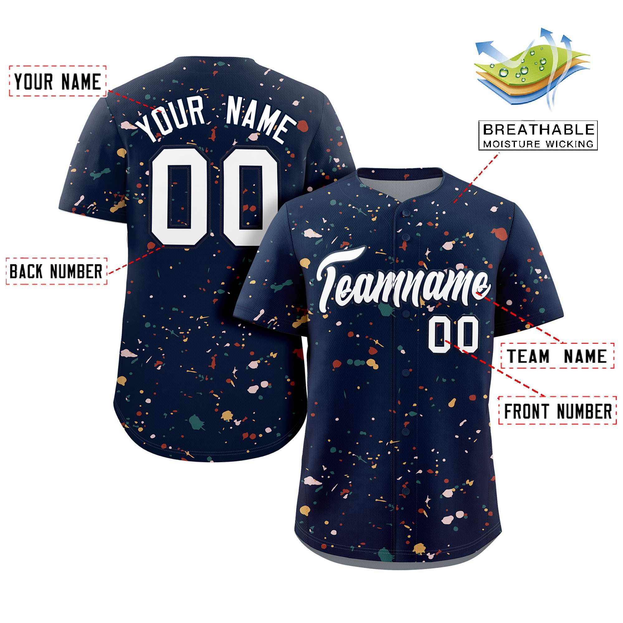 Custom Navy White Splash Graffiti Pattern Authentic Baseball Jersey