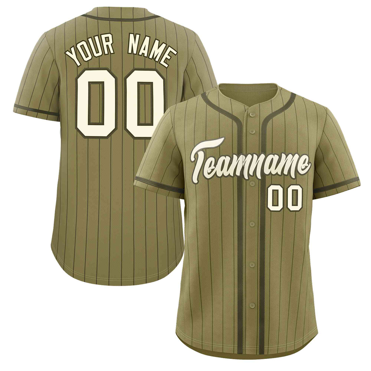 Custom Desert Yellow Olive Stripe Fashion Design Full Button Authentic Baseball Jersey