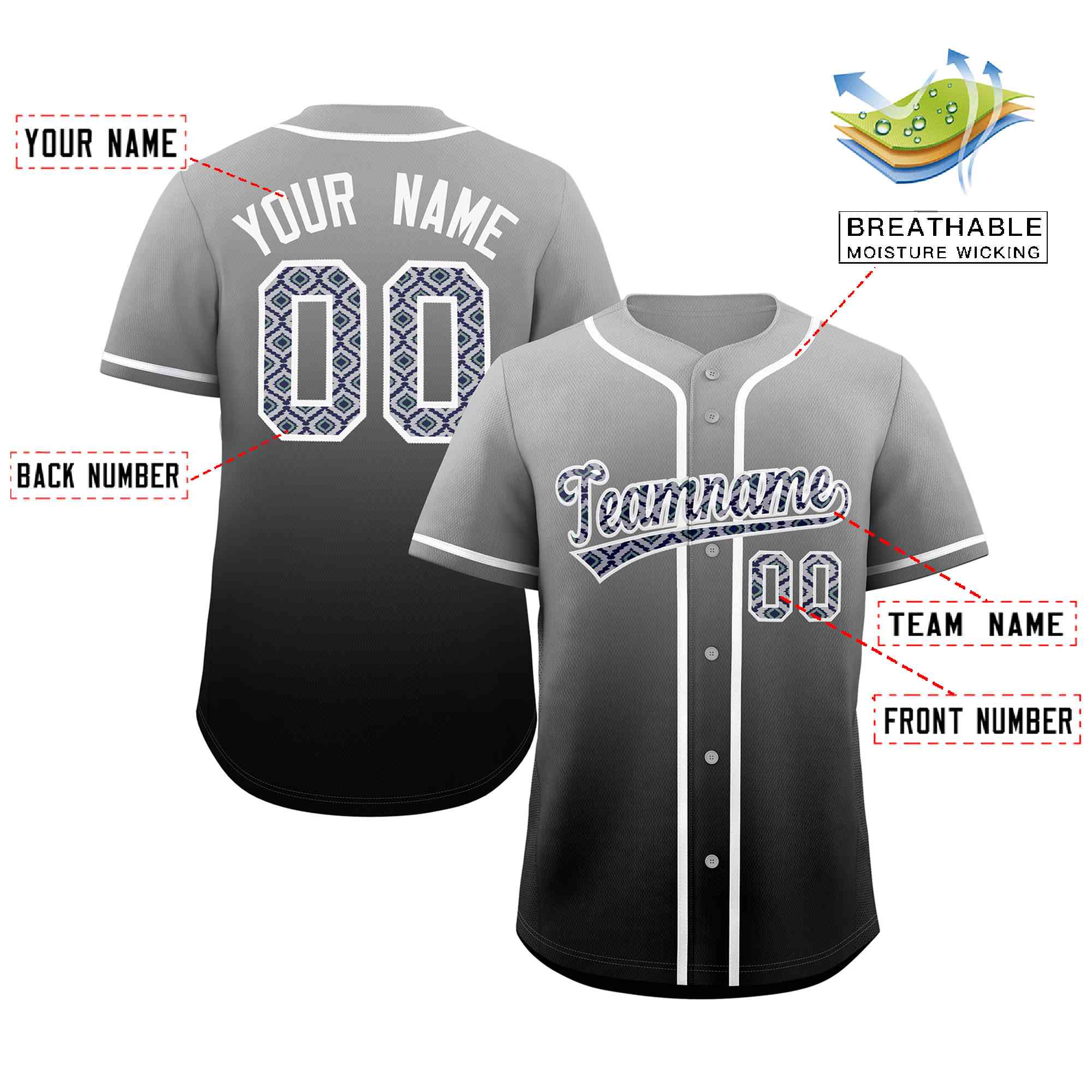Custom Gradient Fashion Baseball Jersey Personalized Ethnic Pattern Name Number for Men Women Youth