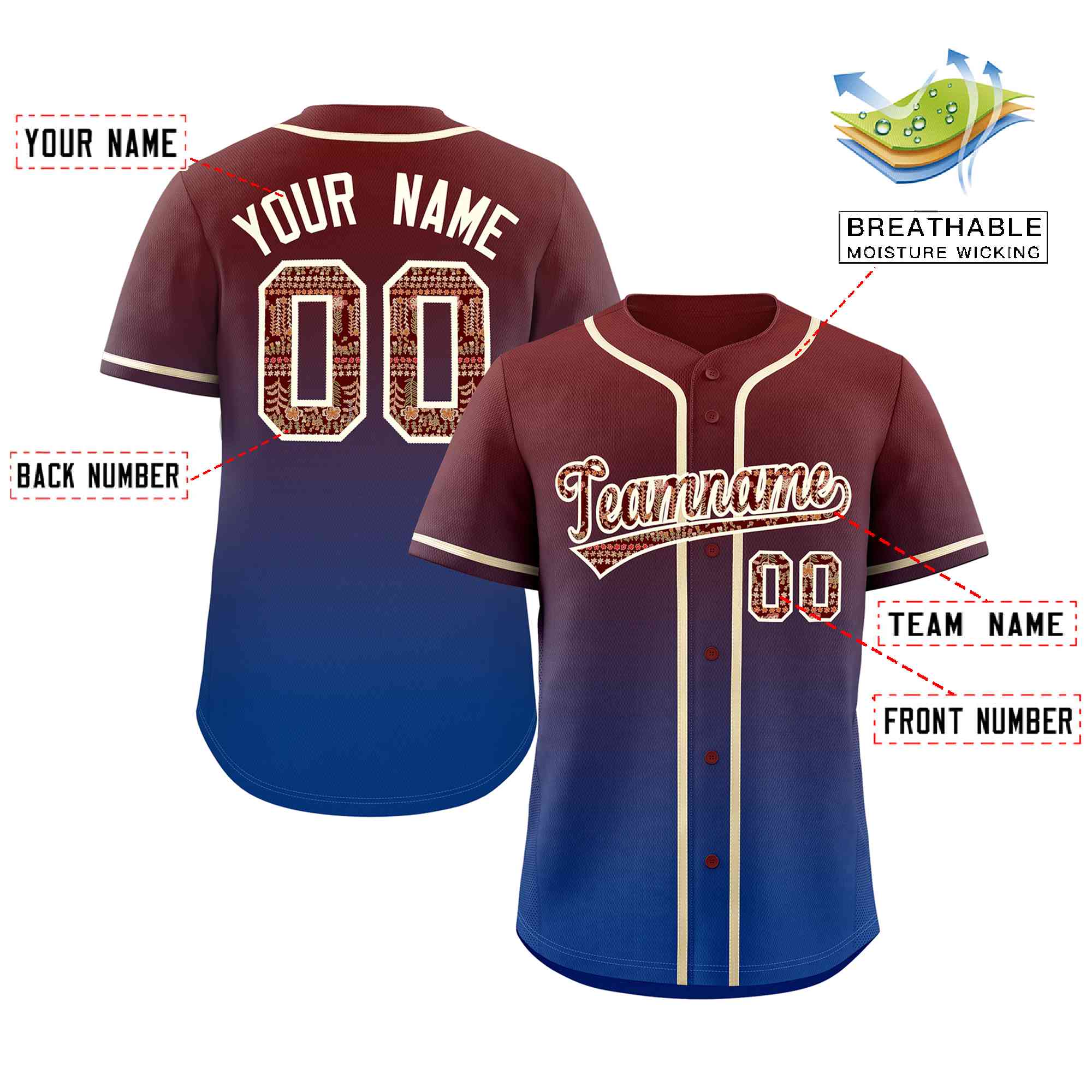 Custom Gradient Fashion Baseball Jersey Personalized Ethnic Pattern Name Number for Men Women Youth