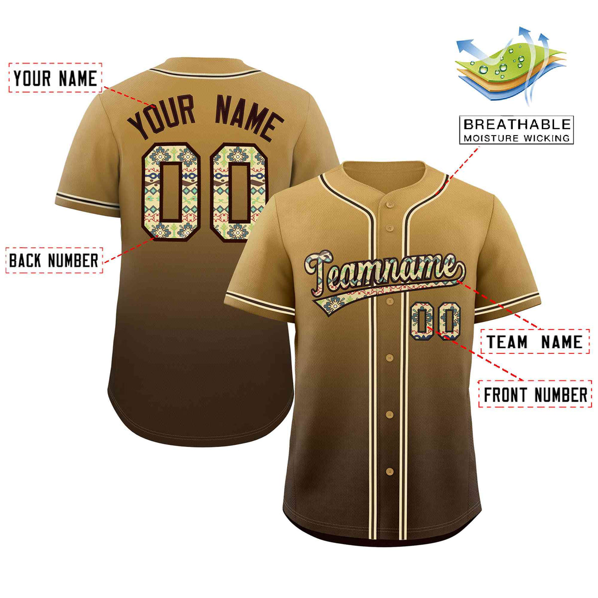 Custom Gradient Fashion Baseball Jersey Personalized Ethnic Pattern Name Number for Men Women Youth