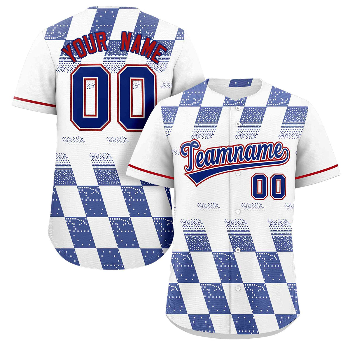 Custom White Royal Grid Speckles Color Block Design Authentic Baseball Jersey