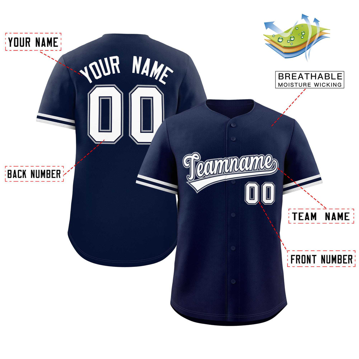 Custom Navy White Full Button Design Authentic Baseball Jersey