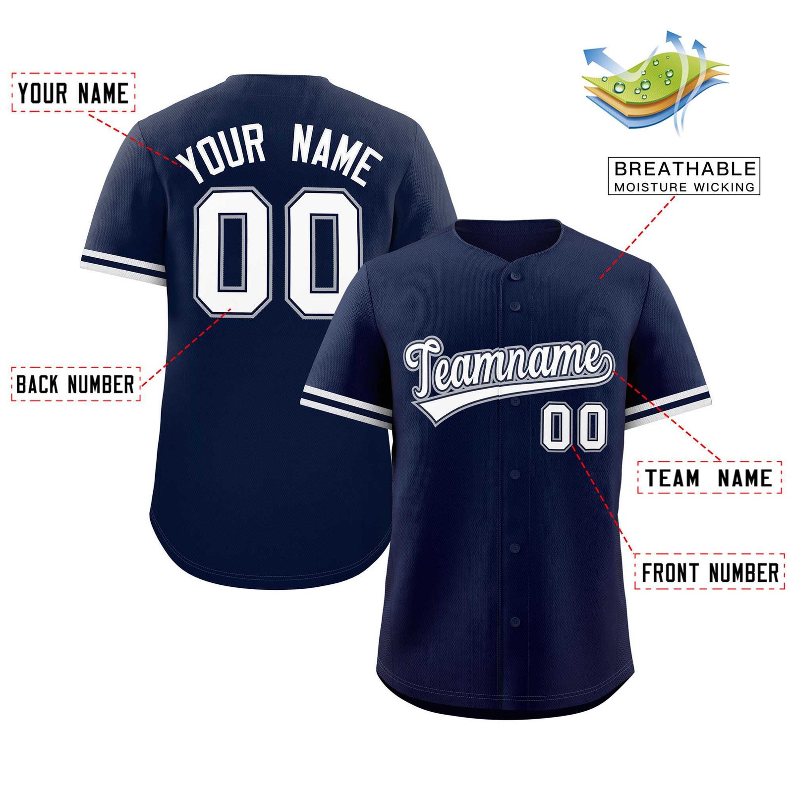 Custom Navy White Full Button Design Authentic Baseball Jersey
