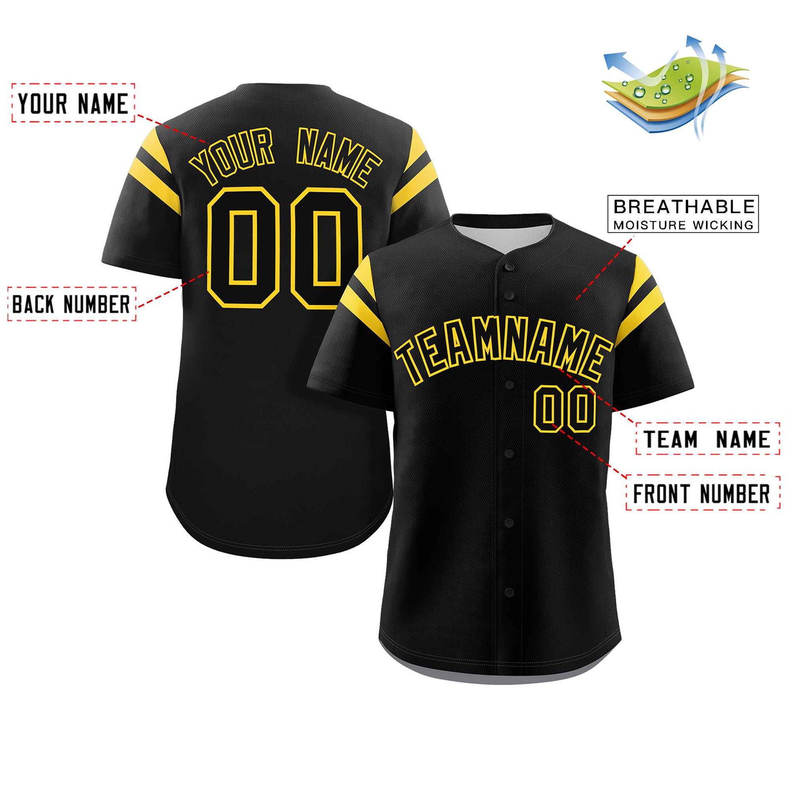 Custom Black Yellow Classic Style Personalized Full Button Authentic Baseball Jersey