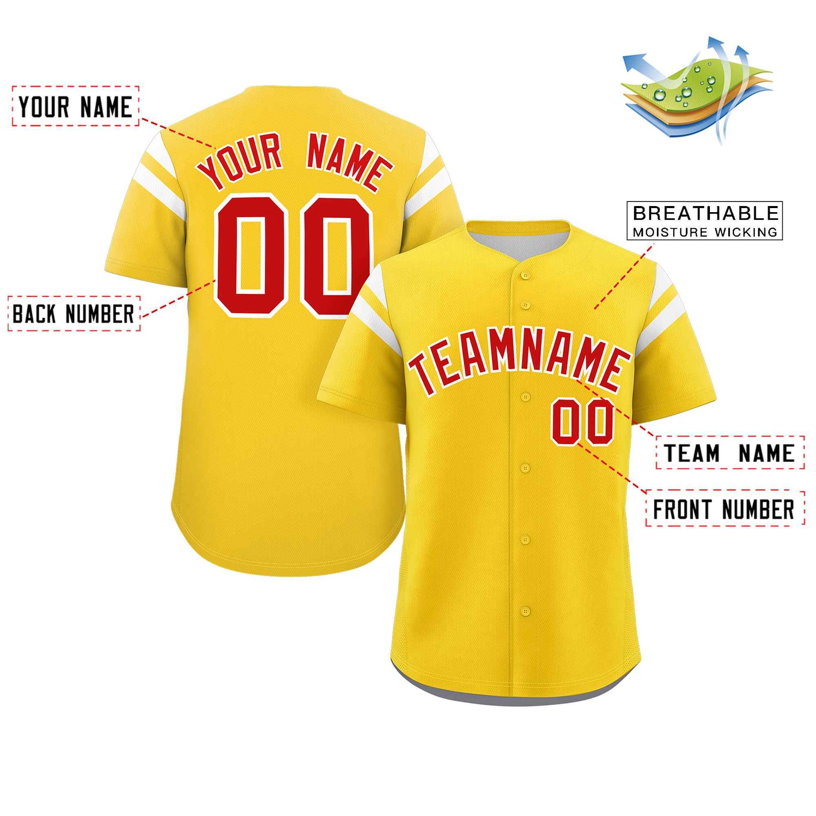 Custom Gold Red-White Classic Style Personalized Full Button Authentic Baseball Jersey