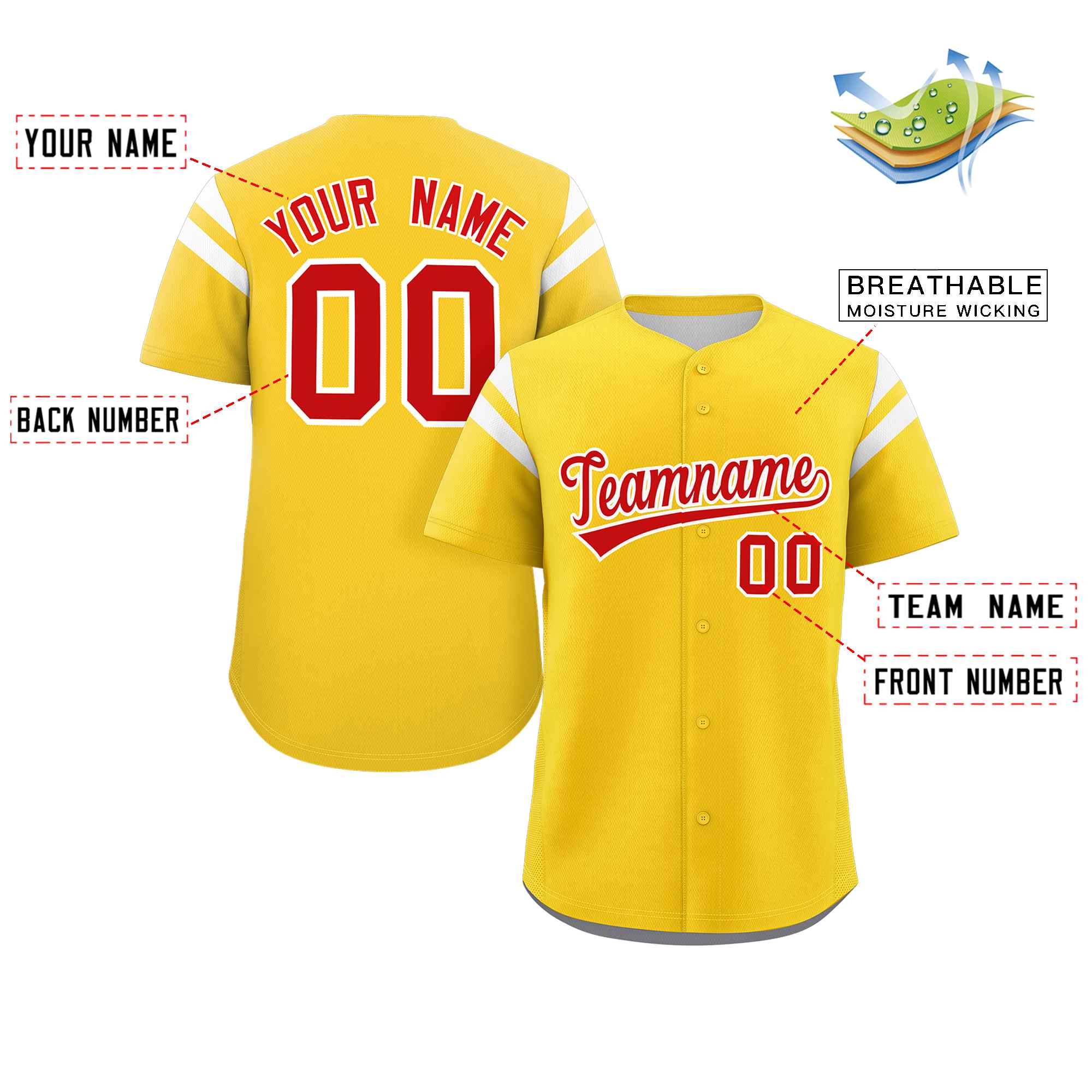 Custom Gold Red-White Classic Style Personalized Full Button Authentic Baseball Jersey