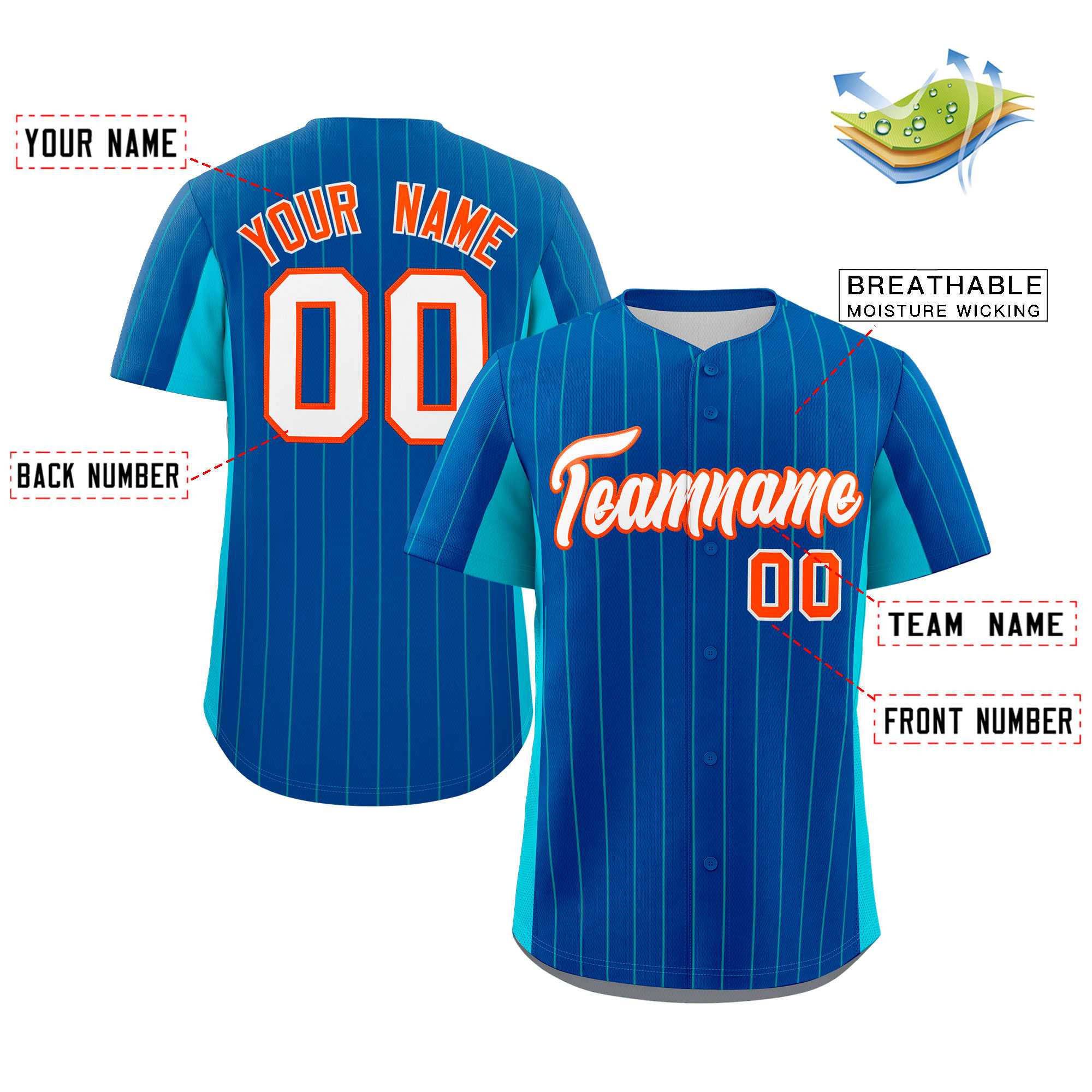 Custom Royal Sky Blue-White Stripe Fashion Design Full Button Authentic Baseball Jersey