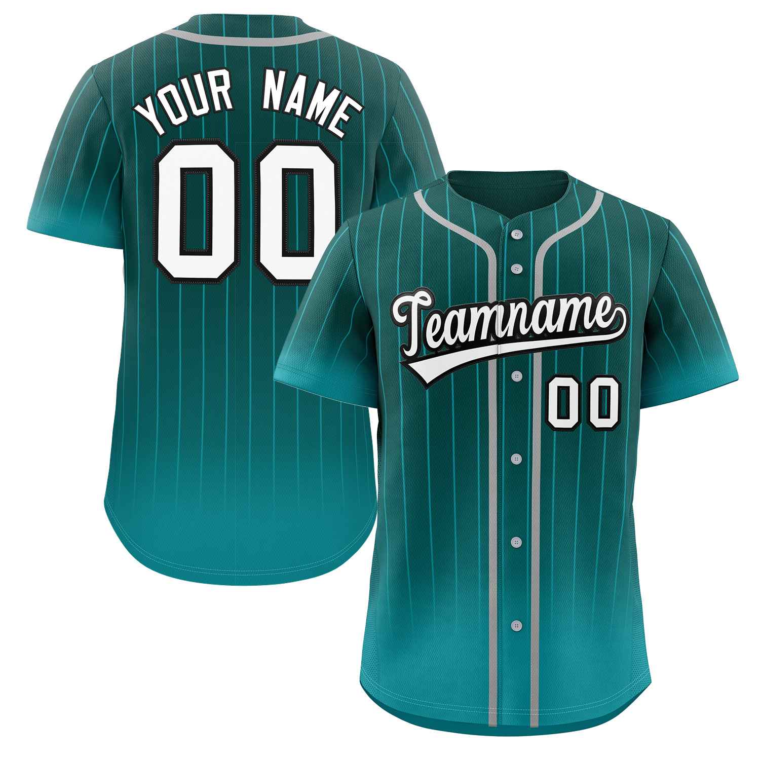 Custom Aqua white-Black Gradient Stripe Fashion Authentic Baseball Jersey