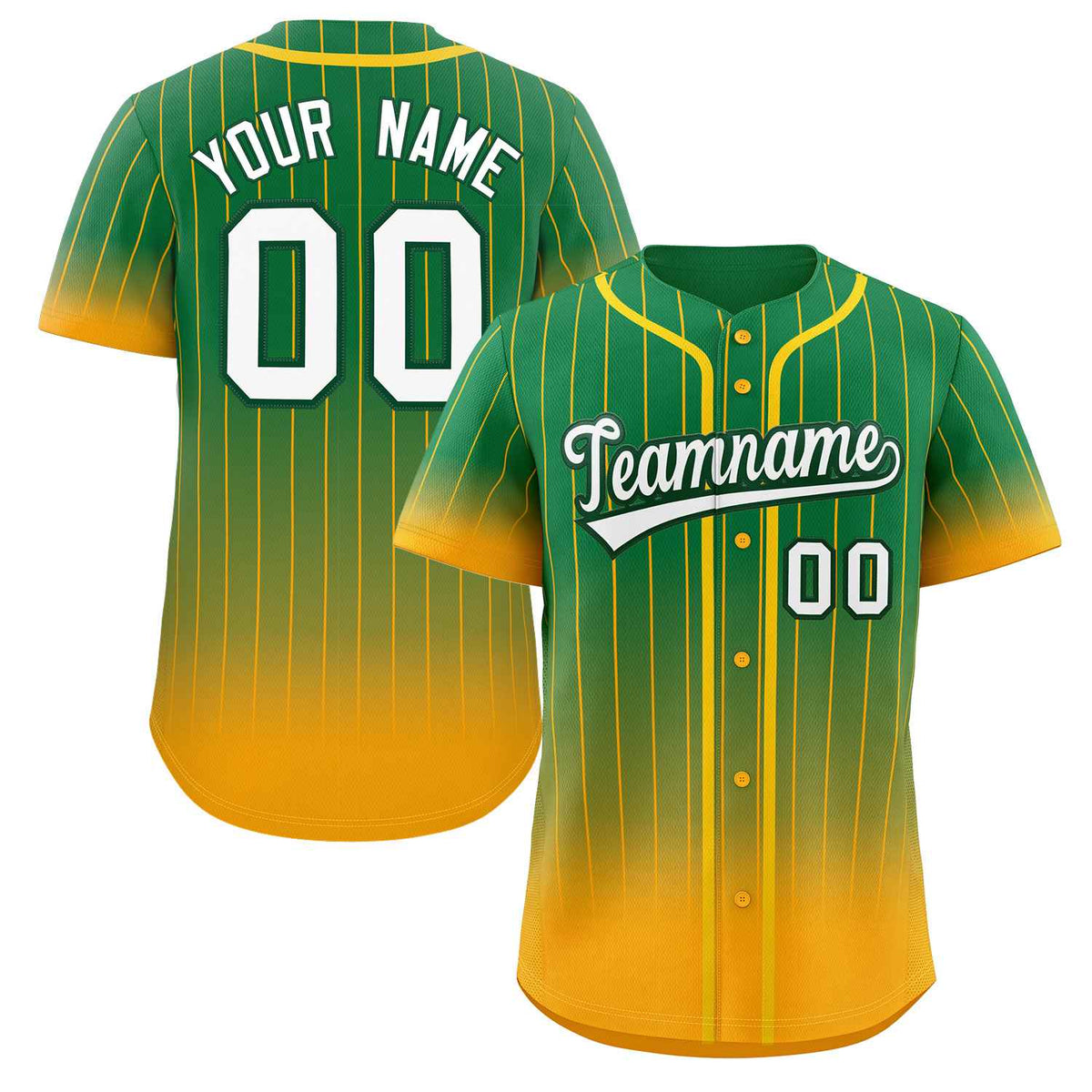 Custom Kelly Green Yellow-White Gradient Stripe Fashion Authentic Baseball Jersey
