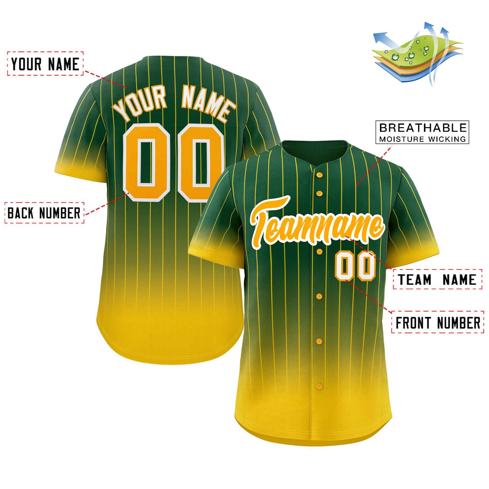 Custom Green Gold-White Gradient Stripe Fashion Authentic Baseball Jersey