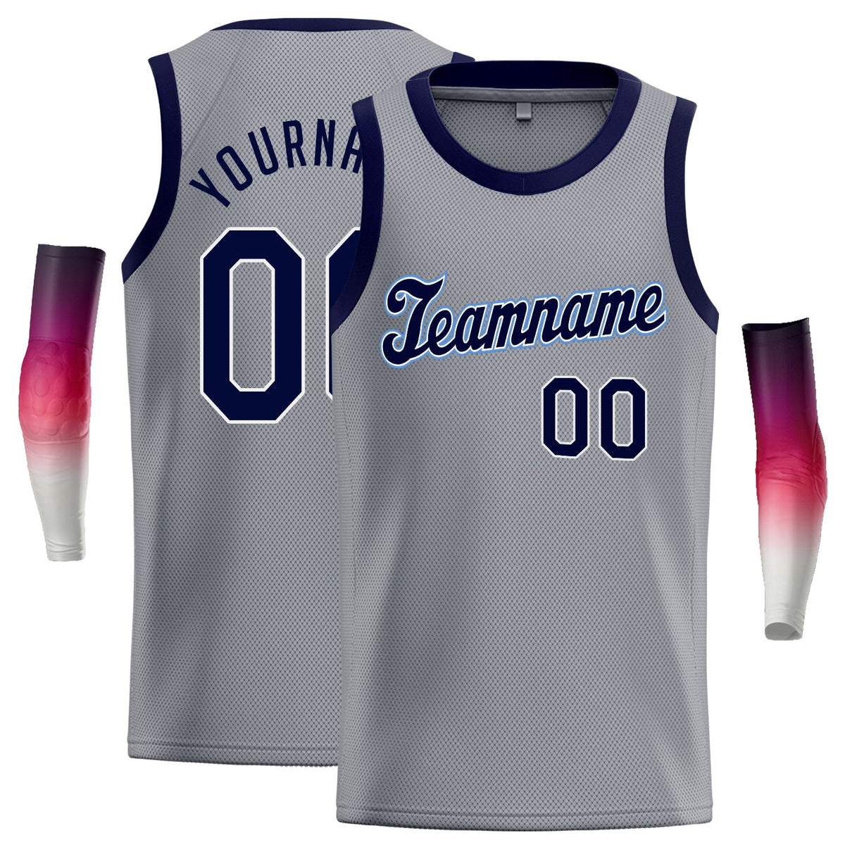 Custom Gray Navy-Blue Classic Tops Breathable Basketball Jersey
