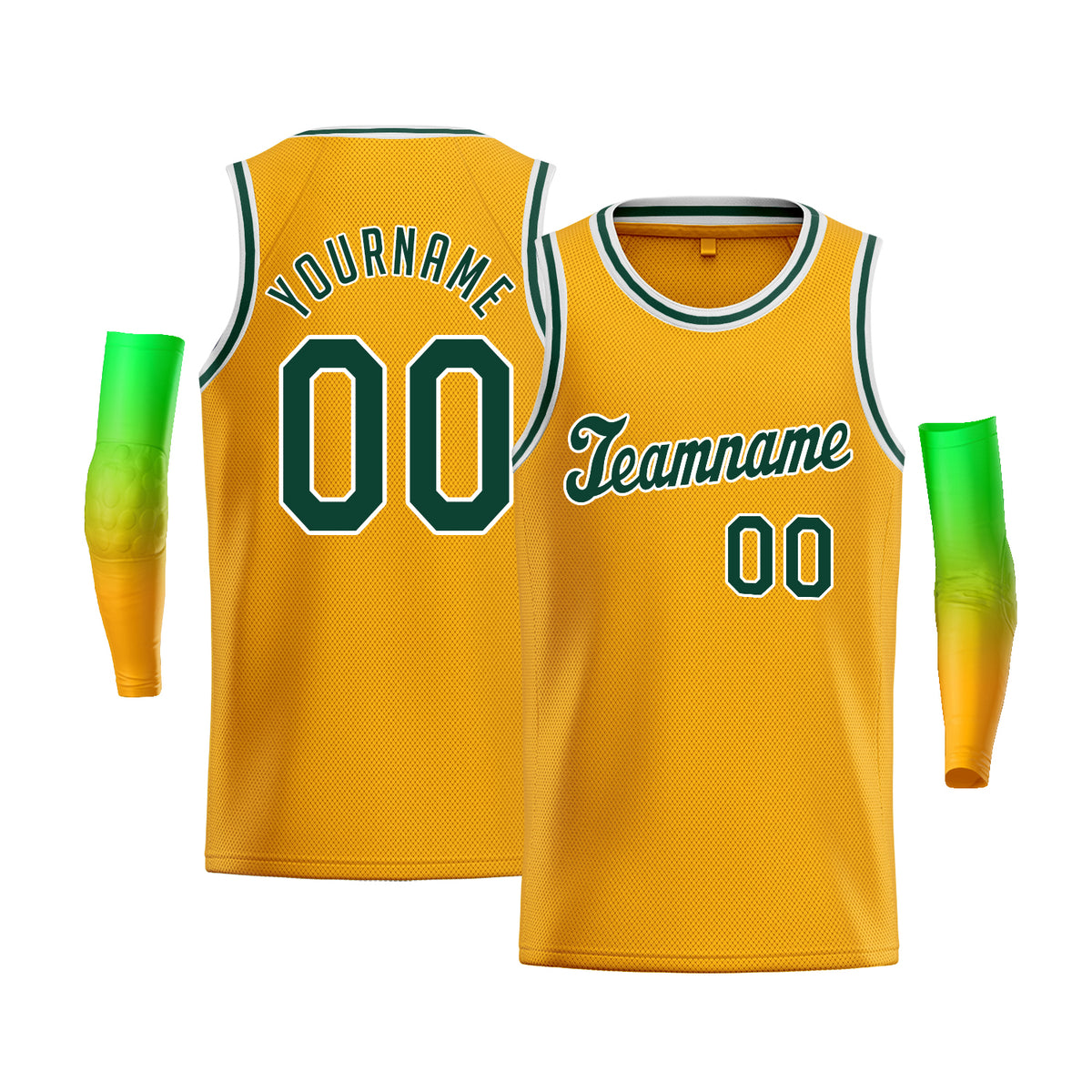 Custom Yellow Green-White Classic Tops Men/Boy Basketball Jersey