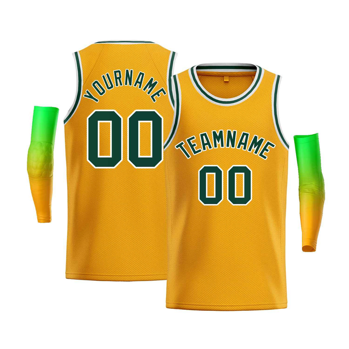 Custom Gold White-Kelly Green Classic Tops Men Casual Bull Basketball Jersey