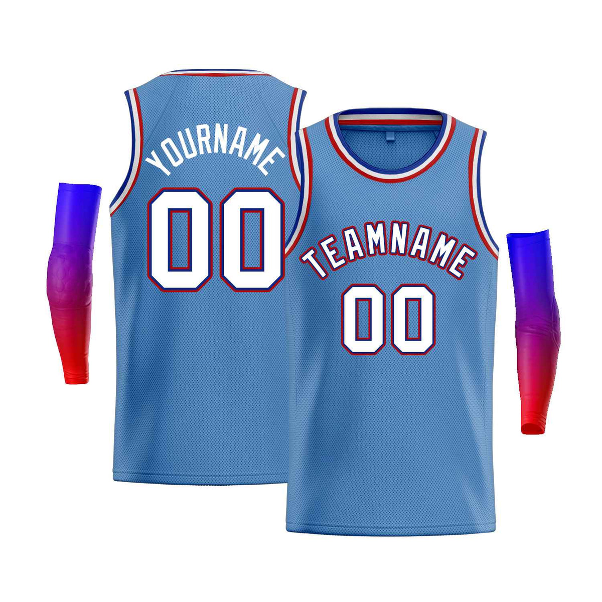 Custom Light Blue Red-Royal Classic Tops Men Casual Bull Basketball Jersey