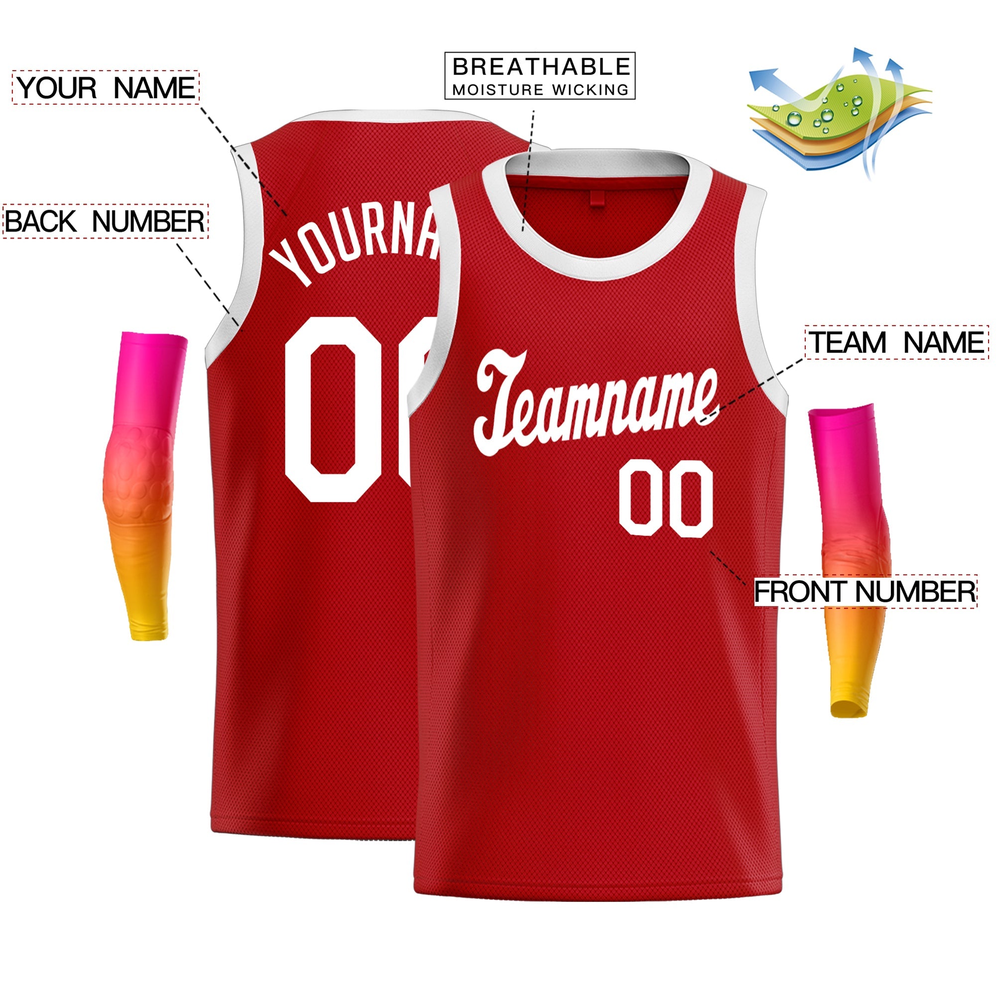 Custom  Red White Classic Tops Men/Boy Athletic Basketball Jersey