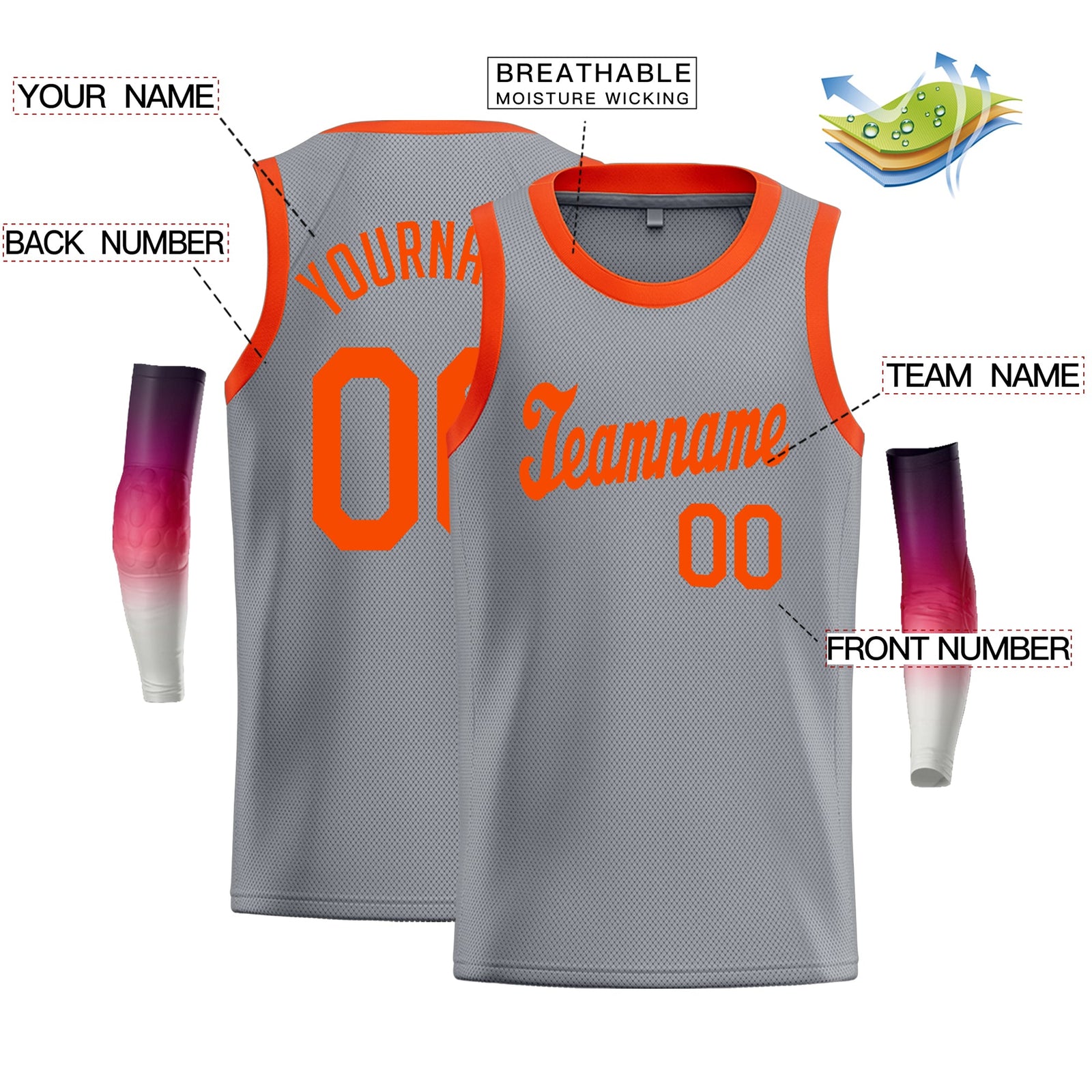 Custom Gray Orange Classic Tops Athletic Basketball Jersey