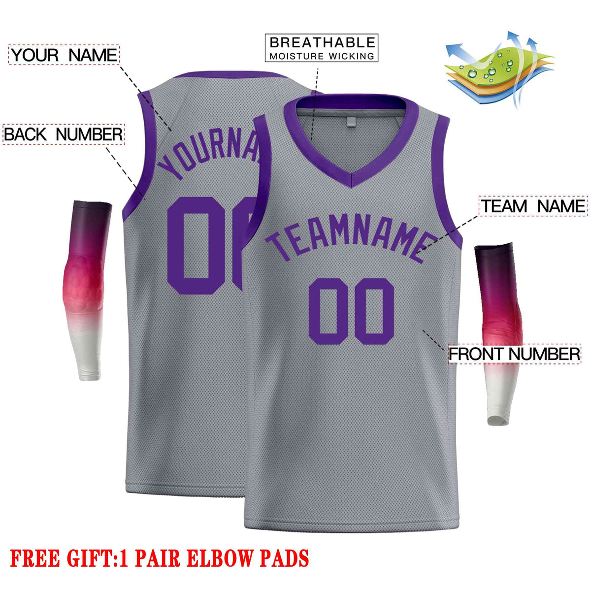 Custom Dark Gray Purple-Classic Tops Men Casual Basketball Jersey