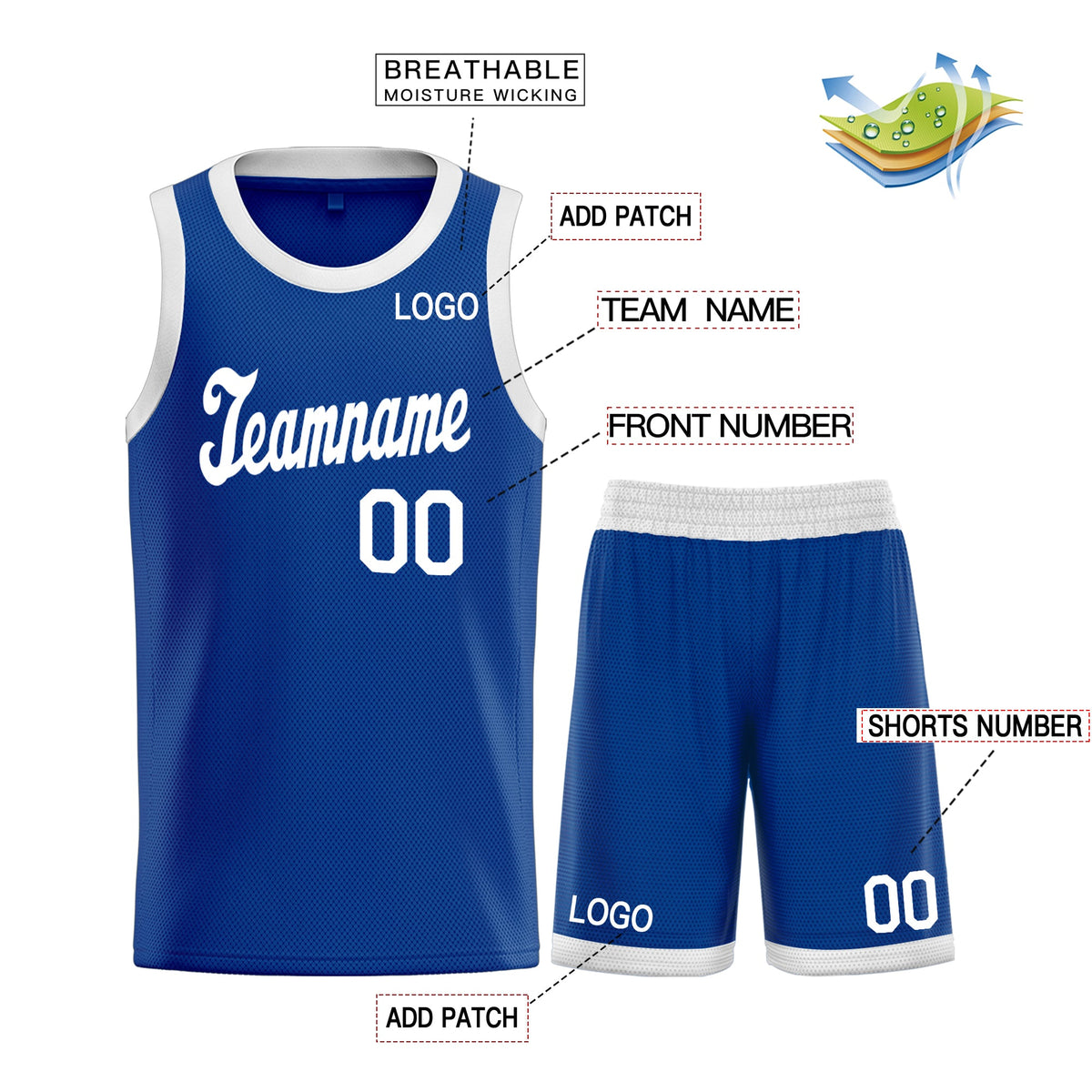 Custom Royal White Classic Sets Basketball Jersey