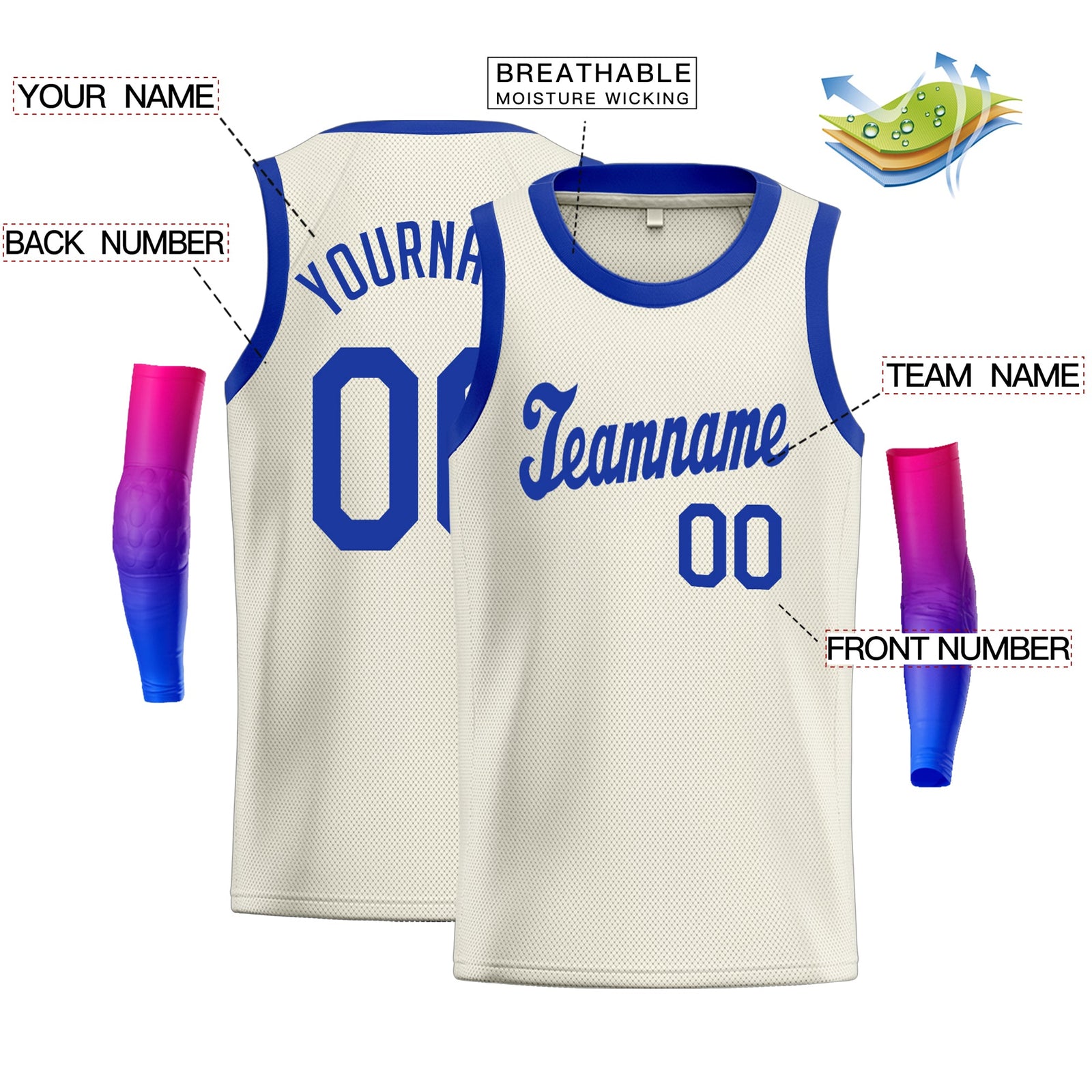Custom Cream Royal Classic Tops Fashion Sportwear Basketball Jersey