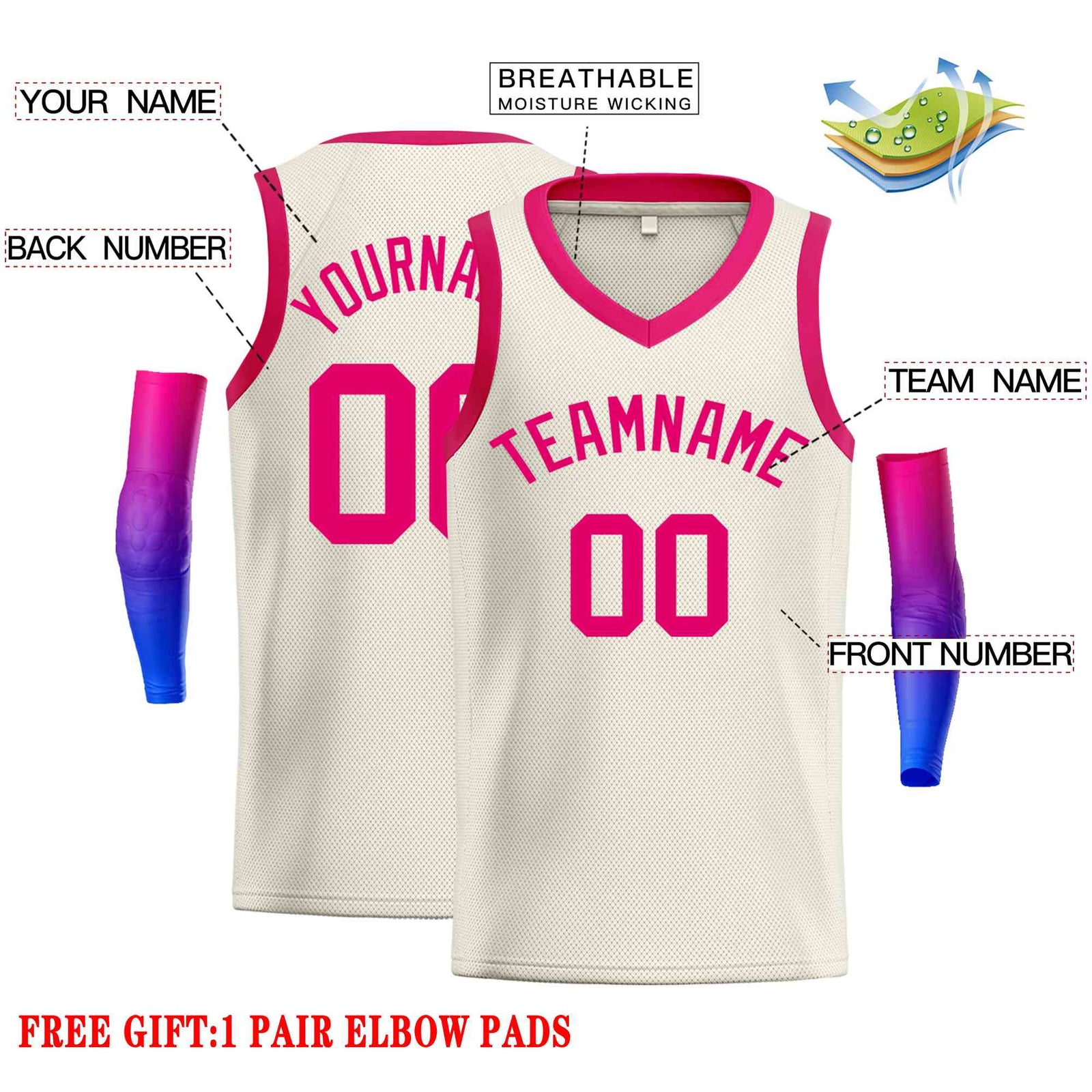 Custom Cream Pink-Classic Tops Men Casual Basketball Jersey