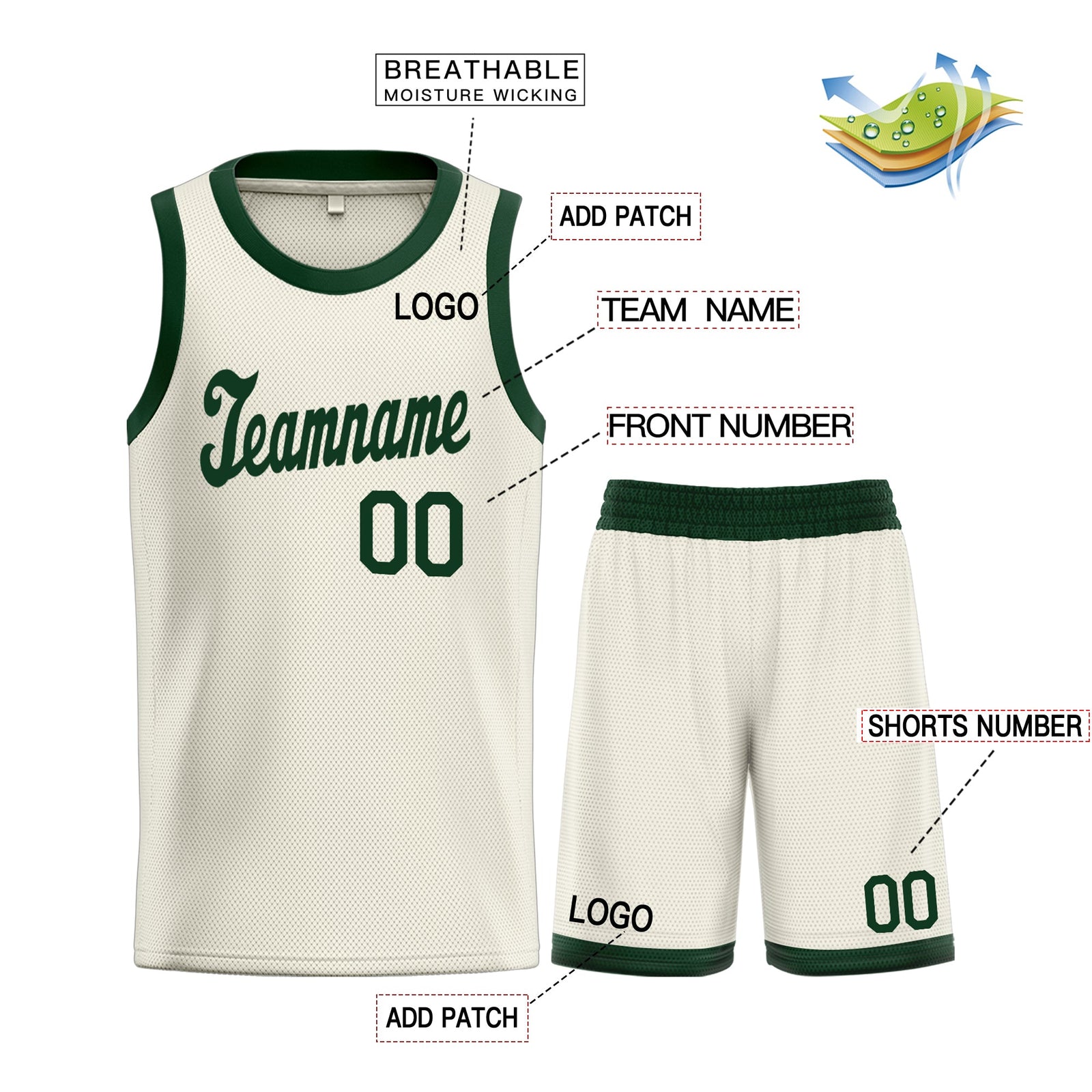 Custom Cream Green Classic Tops Men/Boy Basketball Jersey