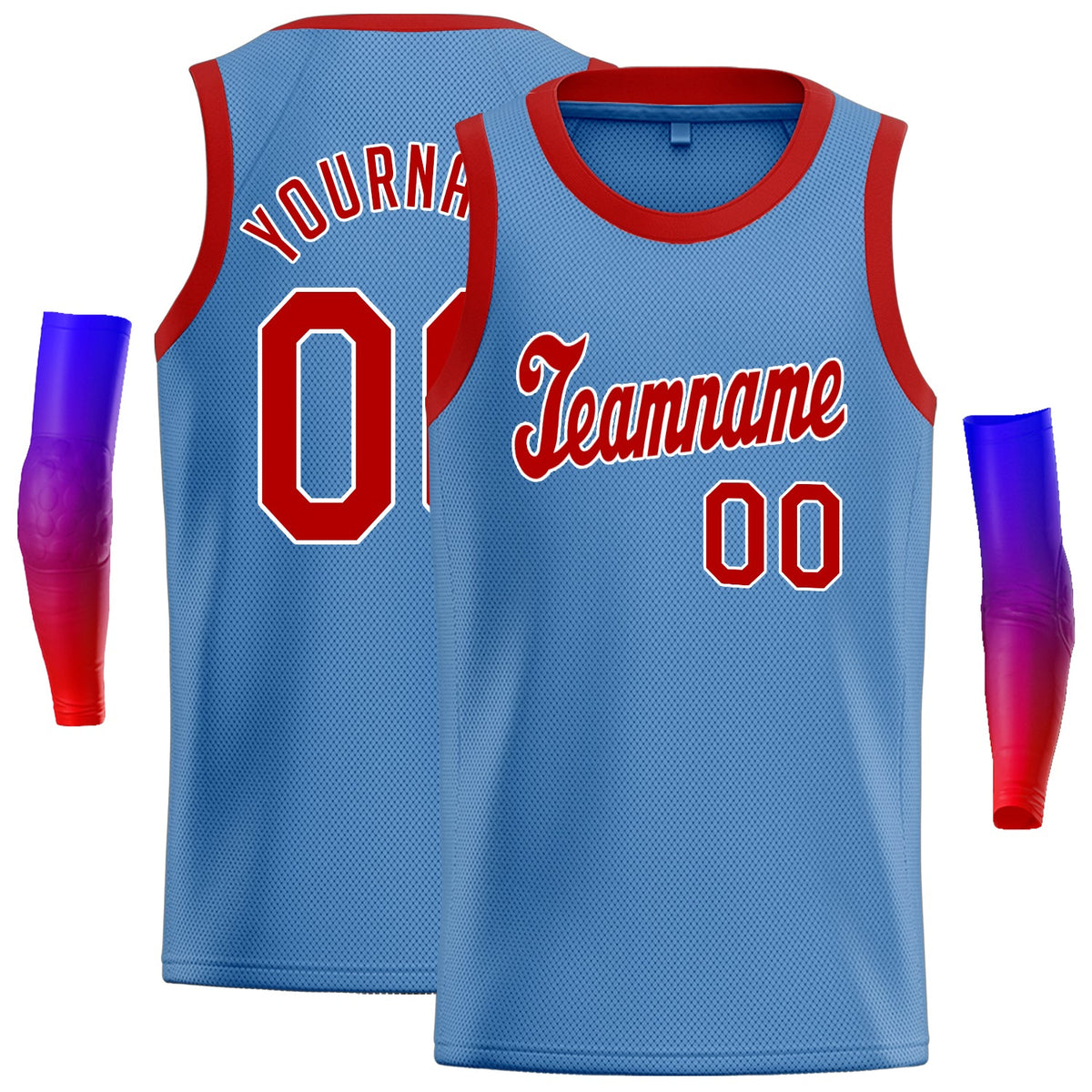 Custom Light Blue Red-White Classic Tops Athletic Basketball Jersey