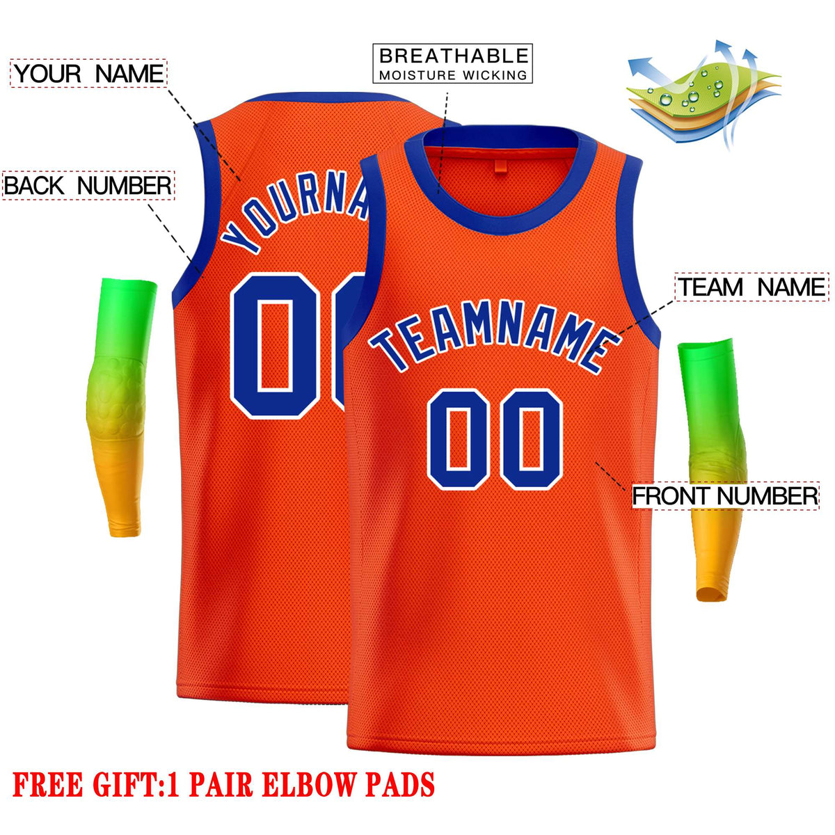 Custom Orange Royal-White Classic Tops Casual Basketball Jersey