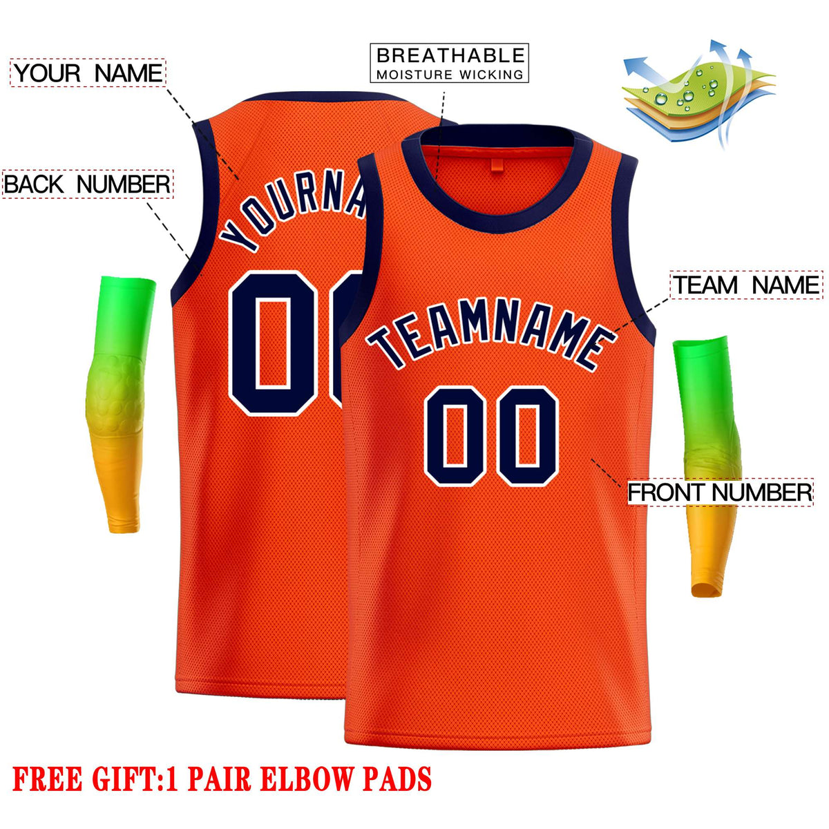 Custom Orange Navy-White Classic Tops Casual Basketball Jersey