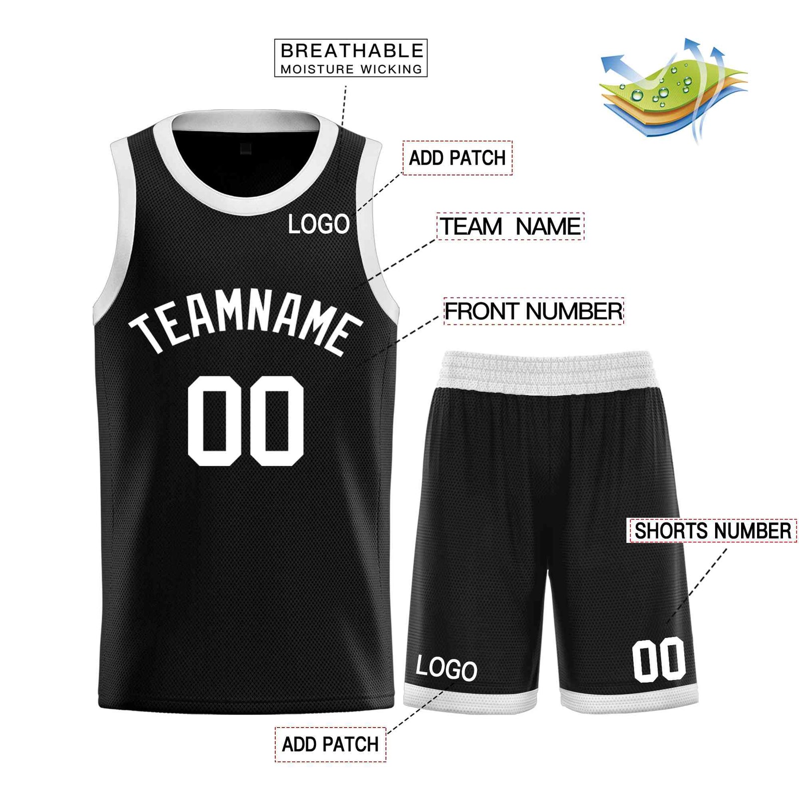 Custom Black White-Classic Sets Curved Basketball Jersey