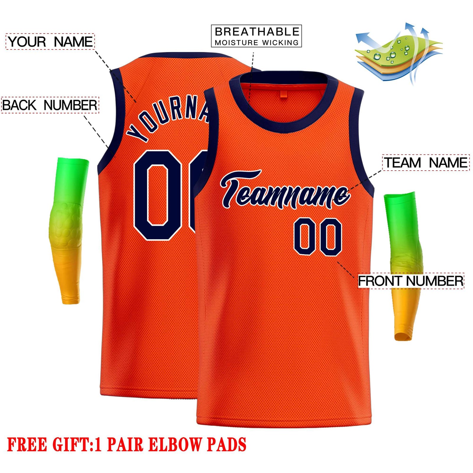 Custom Orange Navy-White Classic Tops Casual Basketball Jersey