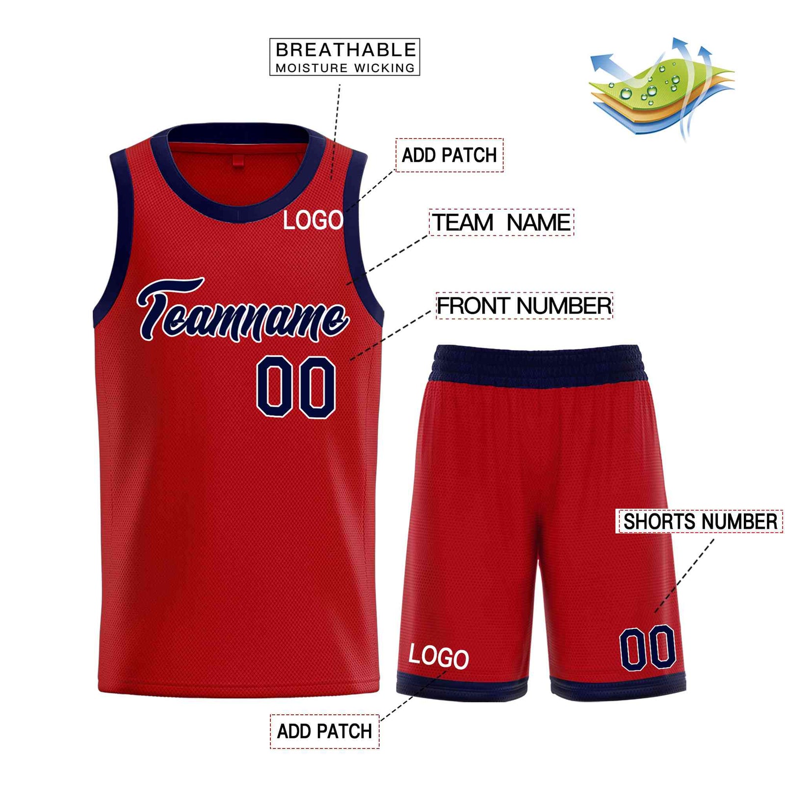 Custom Red Navy Heal Sports Uniform Classic Sets Basketball Jersey
