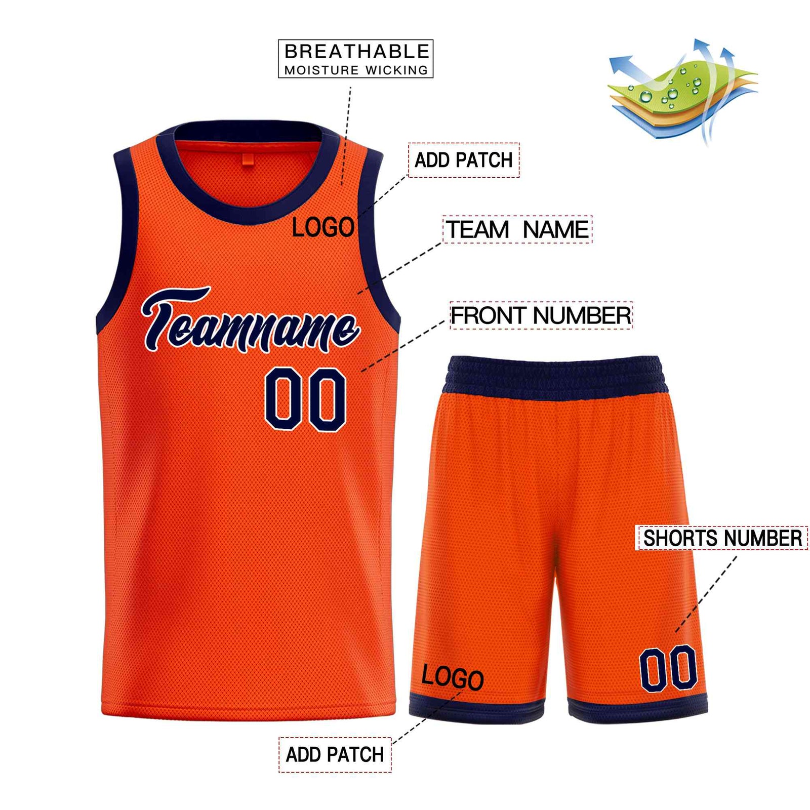 Custom Orange Navy-White Heal Sports Uniform Classic Sets Basketball Jersey
