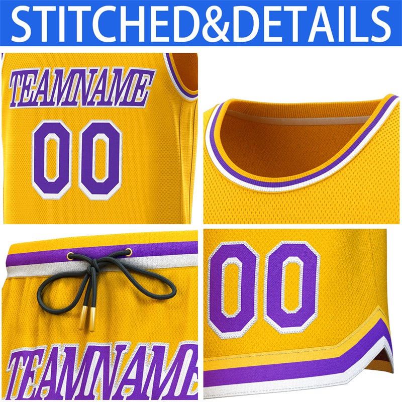 Custom Yellow Purple-White Classic Sets Basketball Jersey