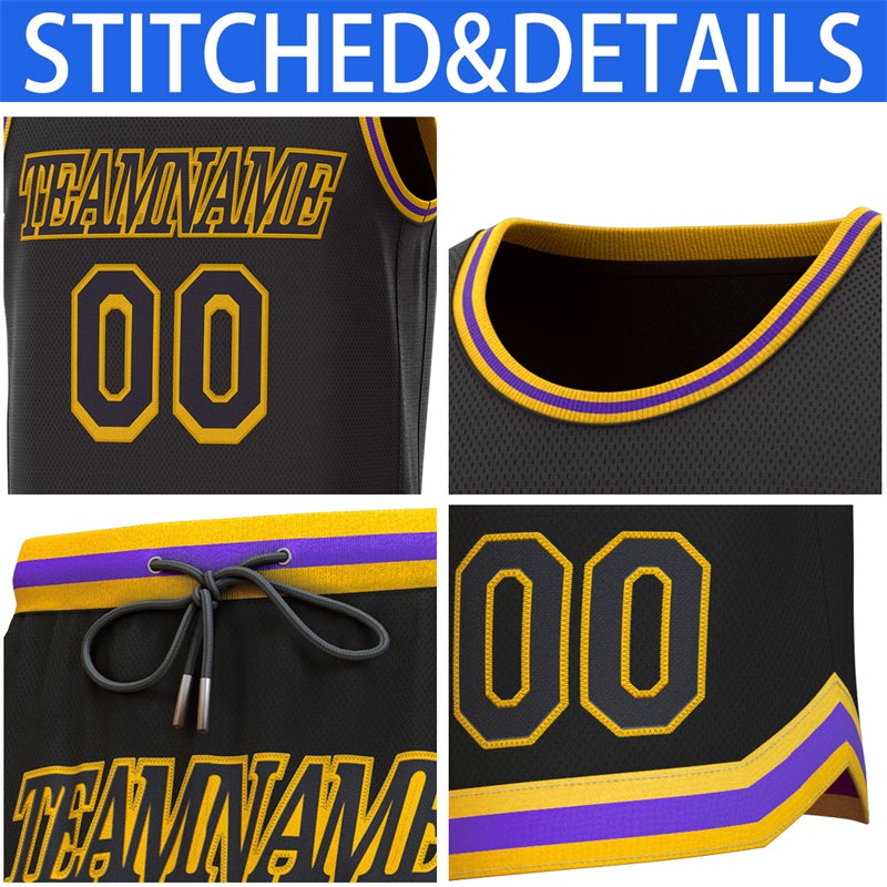 Custom Black Yellow-Purple-Classic Sets Basketball Jersey