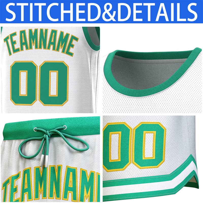 Custom White Green Classic Sets Basketball Jersey