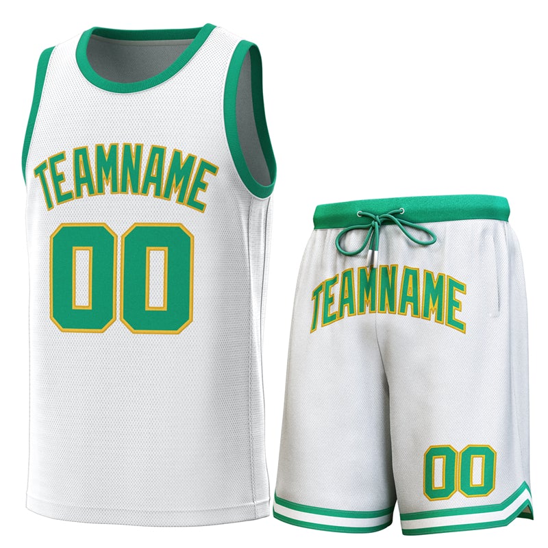 Custom White Green Classic Sets Basketball Jersey